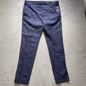 H&M Linen Pants Women's Size 40R Blue Slim Fit Heathered